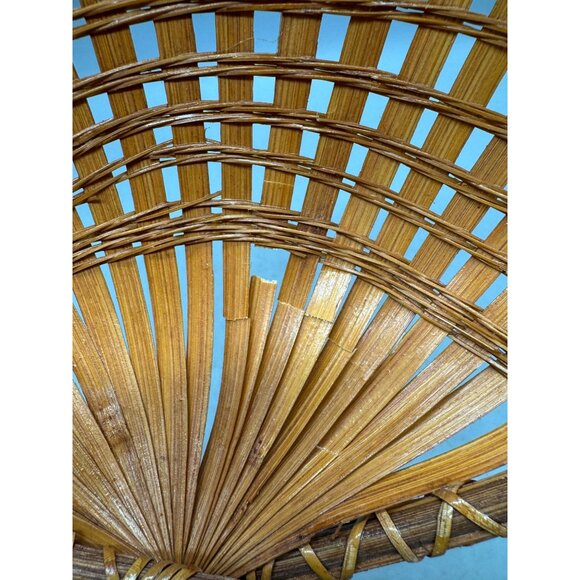 Vintage Woven Fan-Shaped Bamboo Basket brown 11.75x8x3" READ - Picture 2 of 4